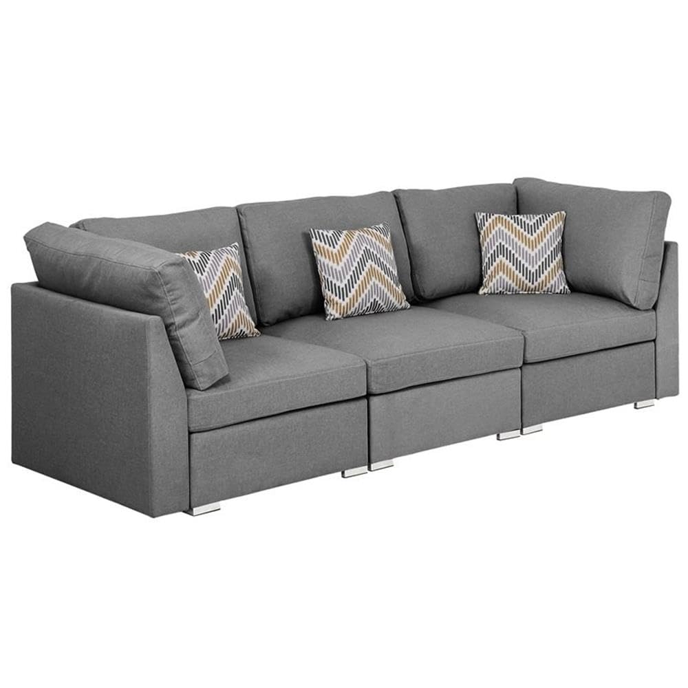 Lilola Home Amira Gray Fabric Sofa Couch With Pillows